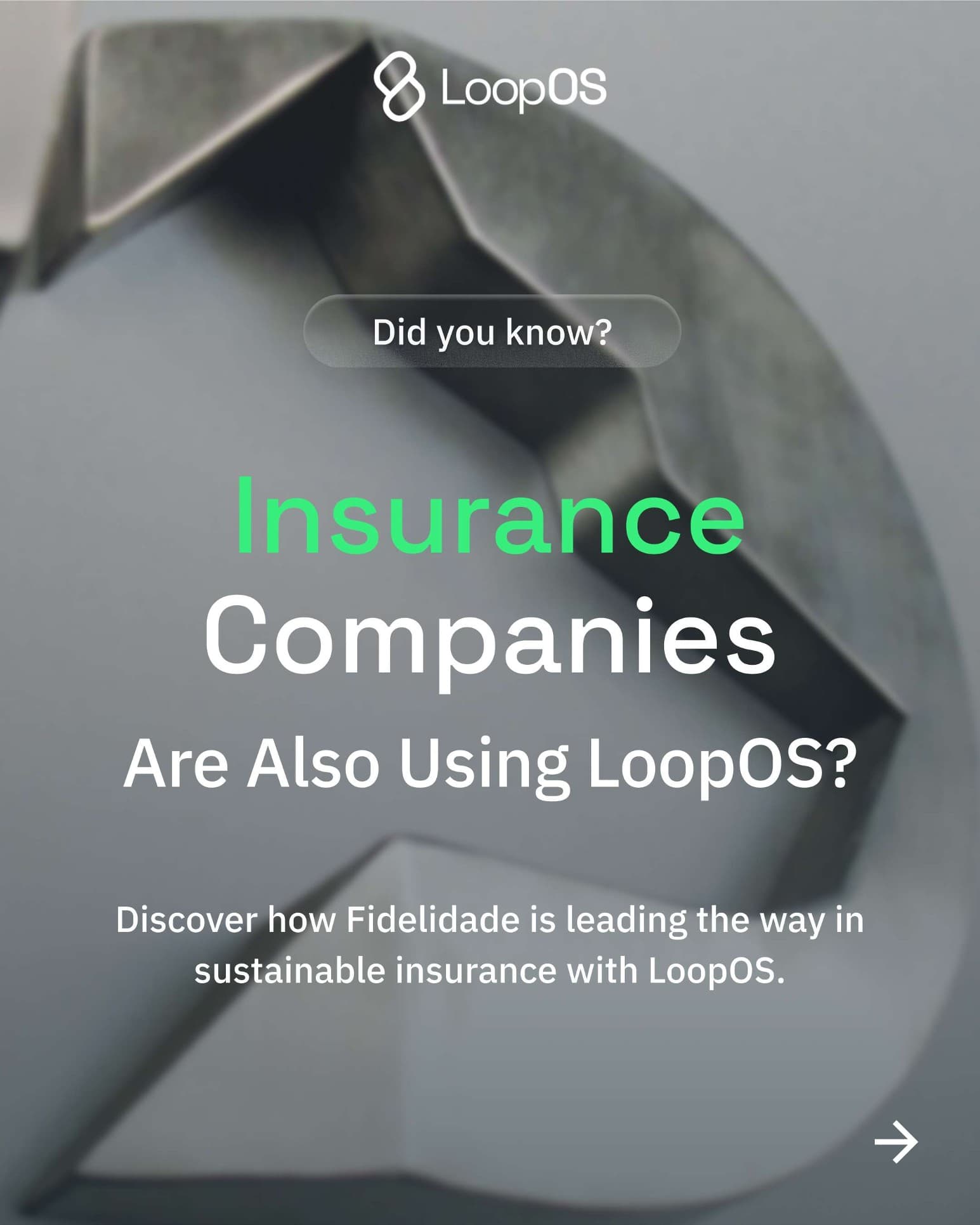 A LoopOS customer-story card on reimagining the insurance claims journey with Fidelidade.